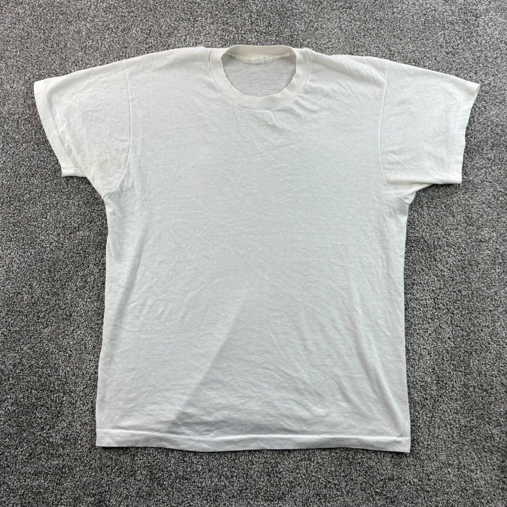 Vintage 70 Fruit of The Loom Blank White Shirt Mens XL White Blend Single Stitch
